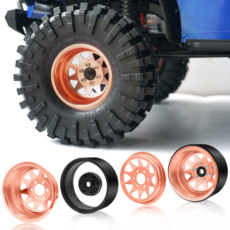 OGUNKE OGRC 4PCS Aluminum 1.9 Inch Beadlock Wheels Negative Offset Wheel Rims for TRX4 TRX6 SCX10 I II III 90046 AXI03007 Redcat GEN7 GEN8 RC4WD D90 1/10 RC Crawler - 12mm Hex (Rose Gold) - Image 3